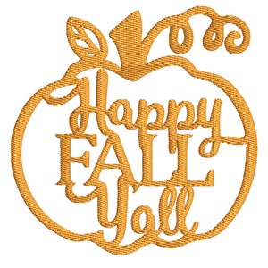 Happy Fall Y&#39;all Pumpkin Embroidery Design - Instant Download