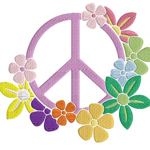 Flowerpower met vredesteken met BONUS-individuele bloemen - 3 maten - direct downloaden - digitale machineborduurontwerp