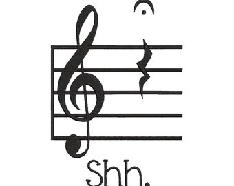 Funny Music Shh Quarter Rest and Fermata Embroidery Design - Instant Download - Digital Machine Embroidery Design