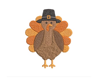 Turkey Embroidery Design – Thanksgiving Pilgrim 3 Sizes (Digital Download)