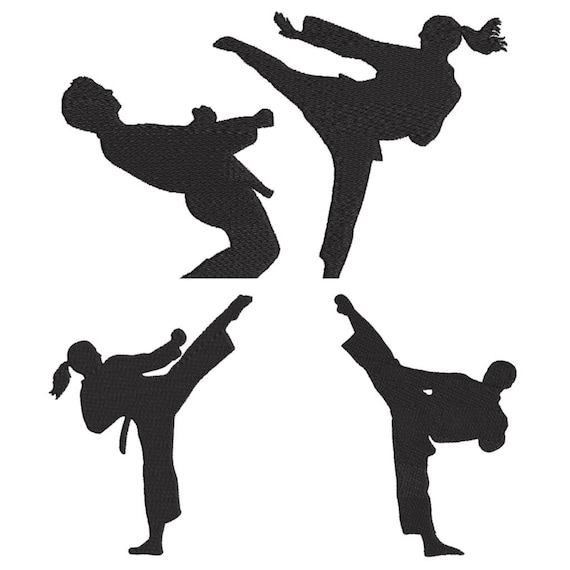 ★Wai Kei★ five maltese silhouette man to man black YK22FTS 3 Martial Arts Boy Girl Silhouettes Embroidery Designs
