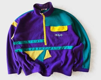 Vintage 90s Fila Magic Line Fleece Pullover | Colorblock 1/4 Zip Made in Italy | Size XL