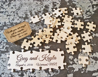 Custom Wedding Puzzle Guest Book - Modern Keepsake - 168 Pieces - Any Occasion - 37"x20" - Real Wood Parts - With Guest Instructions