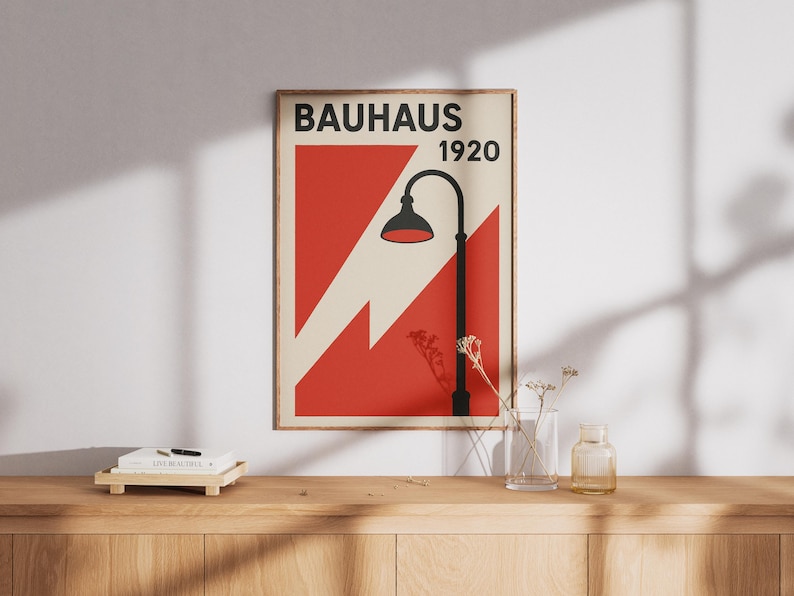 Bauhaus Lamp Poster | 1920 Red Streetlamp, Bold Geometric Wall Art ...