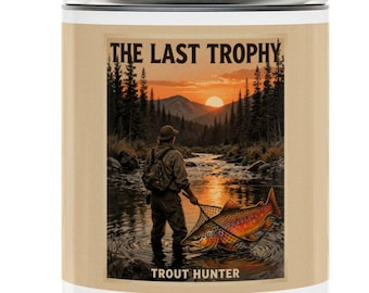 Fly Fishing Tumbler, Trout Hunter Artwork, 14oz Travel Mug, Angler Drinkware