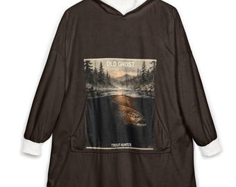 Brown Trout Hooded Blanket, Old Ghost Artwork, Fly Fishing Wearable Comfort