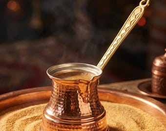 Turkish Copper Coffee Pot, Handmade Cezve, Turkish Greek Arabic Coffee Maker, Stovetop Coffee Pot, Outdoor Pot, Coffee Gift Box