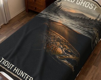 Old Ghost Brown Trout Fishing Hooded Blanket, Angler Wearable Outdoor Gear