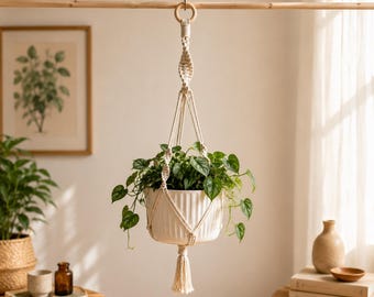 Macrame Plant Hanger, Hanging Plant Holder, Cotton Rope Planter, Indoor Plant Decor, Boho Home Decor, Plant Lover Gift, Housewarming Gift