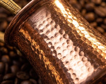 Handcrafted Copper Turkish Coffee Pot, Authentic Turkish Coffee, Authentic Cezve with Brass Handle, Coffee Gift Box