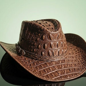 Handcrafted Crocodile Pattern Leather Cowboy Hat | Western Ranch Style Hat | Exotic Cowboy Fashion Accessory for Men & Women