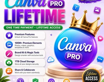 Livstidsåtkomst till Canva Pro, mallar, privat konto (digital nedladdning)