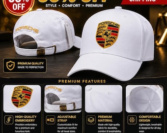Porsche Adjustable Baseball Cap White Unisex Motorsport Hat Car Lover Gift