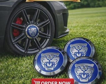 Set of 4 Blue Jaguar Wheel Center Caps – 59mm Alloy Rim Hub Covers