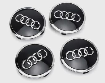 Audi Wheel Center Caps Set of 4 Black Chrome Logo Hub Caps | 69mm
