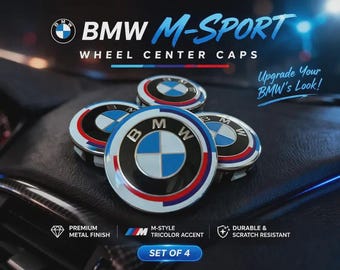 BMW M Sport Wheel Center Caps Set of 4 Tricolor Logo Hub Caps