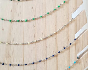 Collier Fine Chaîne Argentée à Petites Perles | Collier Chapelet Argent | Ras de Cou Délicat Fait Main