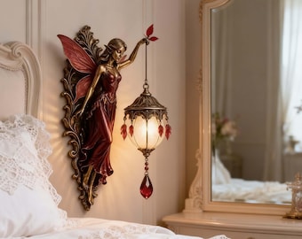 Gotische rote Feen-Wandlampe, Vintage-Engels-Wandleuchte, magische, mythische Schlafzimmerdekoration, Fantasy-Kunst, Jugendstil, Wandleuchte für Zuhause