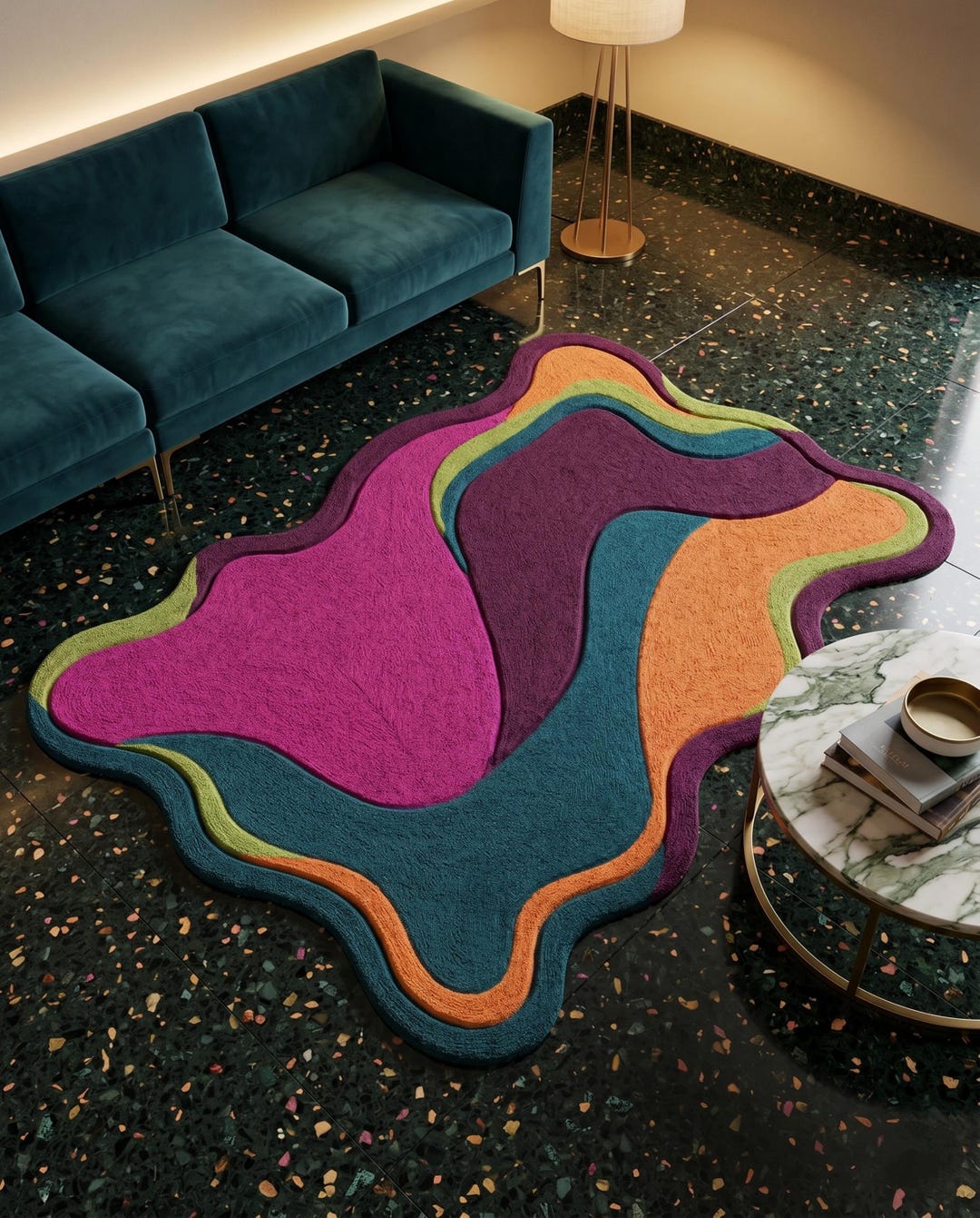 Wavy Abstract Rug, Irregular Shape Colorful Carpet, Purple Swirl ...