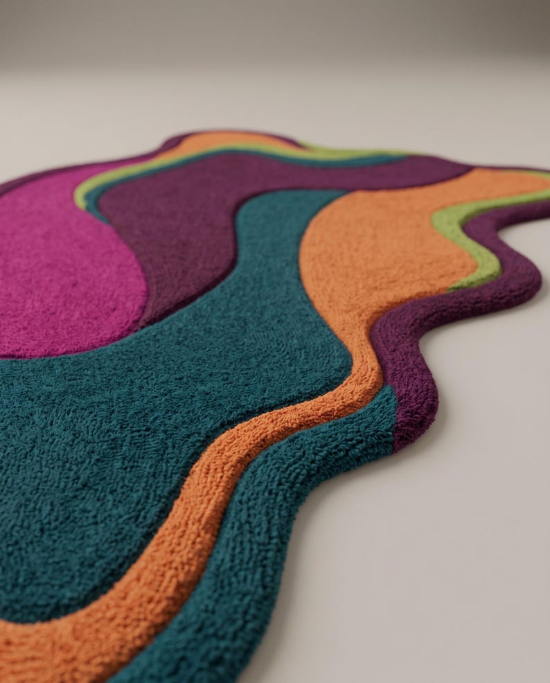 Wavy Abstract Rug, Irregular Shape Colorful Carpet, Purple Swirl ...