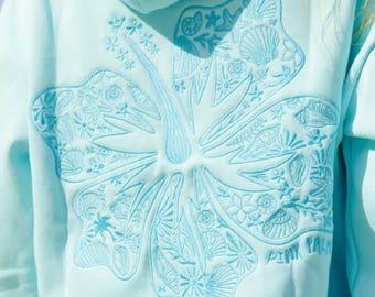 Felpa con cappuccio ricamata Pink Palm Puff, maglione Everything Comes In Waves, regalo per la figlia