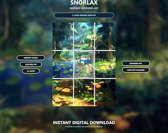 Snorlax 51 Extended Binder Art, 9 Card Printable Display, Digital Download