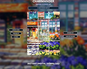 Charmander 44 Extended Binder Art, afdrukbare display met 9 kaarten, digitale download