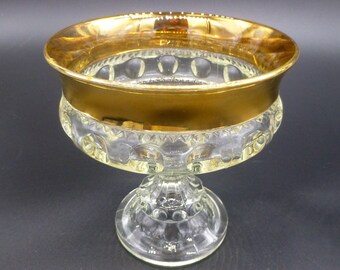 King's Crown Gold Flashed Lustre Trim Thumbprint Compote by Tiffin-Franciscan