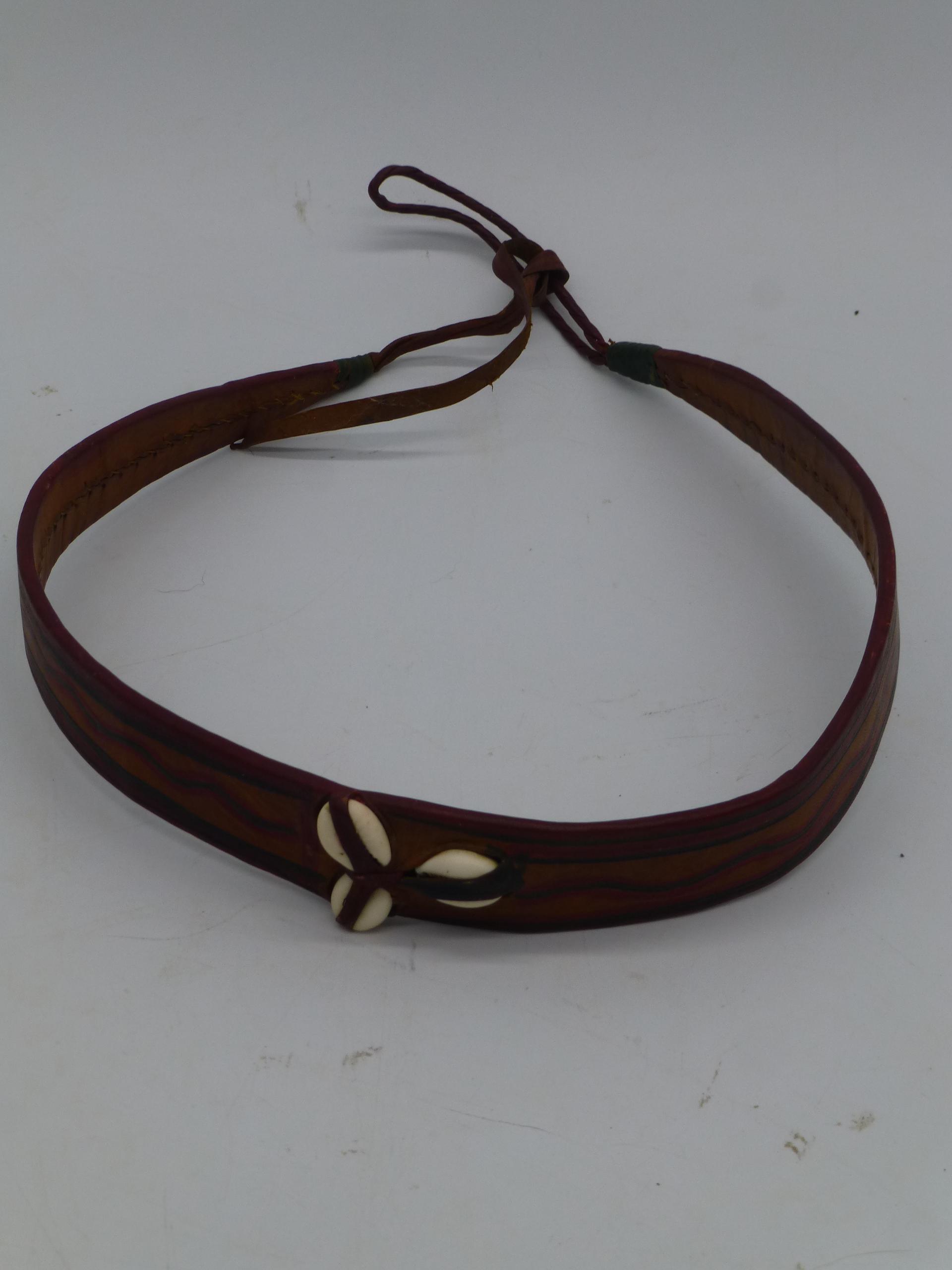 Vintage Handmade Leather African Cowrie Shell Sash Tie Belt  display picture 2