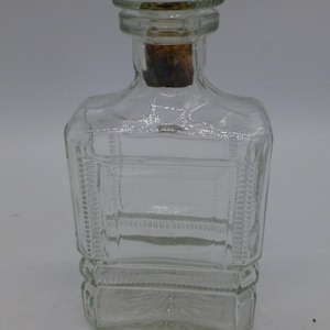 Vintage Canadian Whiskey Glass Liquor Bottle w/Original Glass/Cork Stopper Rectangular Mint