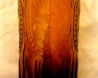 Anthropologie Glass Amber Fleur De Lys 20 Ounce Tumbler EUC Fleur De Lis