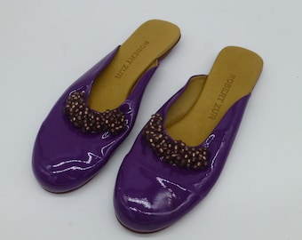 Robert Zur Lilac Beaded Patent All Leather Mules NEW Size 7-7.5