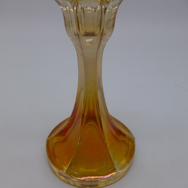 Marigold Candlestick Carnival Glass Holder Vintage 6.5” Tall