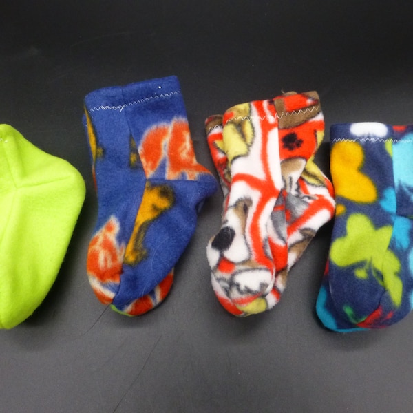 Child's Size Small Toddler Polar Fleece Socks Navy Blue w/Butterflies or Animals, Dogs or Solid Lime Green Handmade Sox in Maine