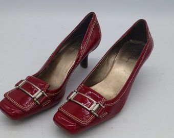 Red Patent Leather Cole Haan Shoes Sz 7.5-8 2” H pumps Dressy w/Buckle