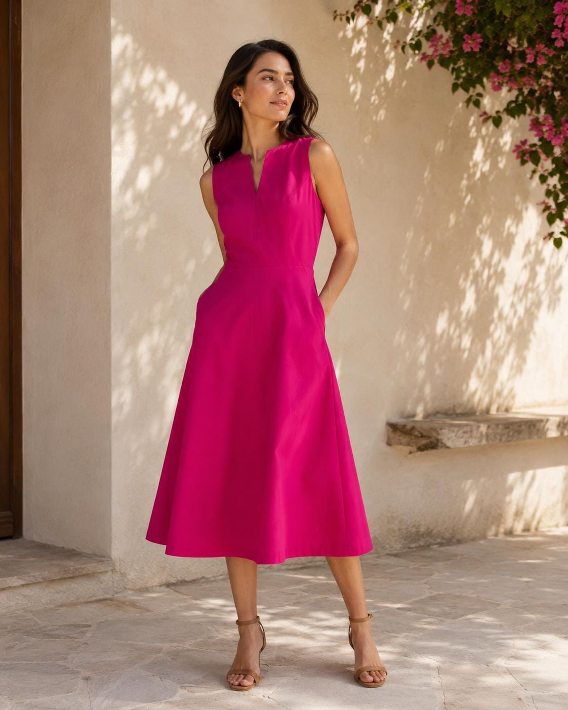 pink poplin dress Cotton Cutout Drop Waist Smocked Back Maxi With Pockets The design brilliantly combines the softness and stretch of your favourite jersey t Dolce & Gabbana Pink Smocked
