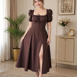 slain puff sleeve corset midi dress Flawless Puff Sleeve Corset Midi Dress
