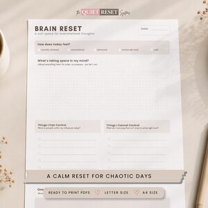 Brain Reset Printable Planner Mental Clutter Worksheet PDF Gentle Productivity Planner for Overwhelmed Adults Anxiety Reset Page