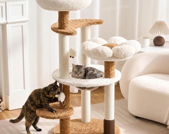 Modern Wood Cat Tree Tower, Scratching Post for Climbing