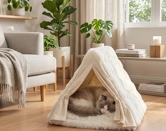 Cozy Cat Cave Bed Tent, Soft Pet Igloo Nest, Warm Enclosed Den