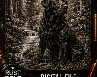 Black Lab Outdoors SVG | Hunting Dog PNG | Rustic Woodland Retriever Digital File