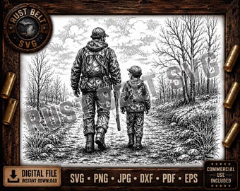 Father Son Hunting SVG | Rustic Outdoor Engraving Digital Download