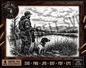 Duck Hunter & Retriever SVG | Rustic Outdoor Engraving Digital Download