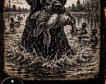 Duck Hunting Labrador SVG | Retriever Hunting PNG | Rustic Waterfowl Dog Digital File