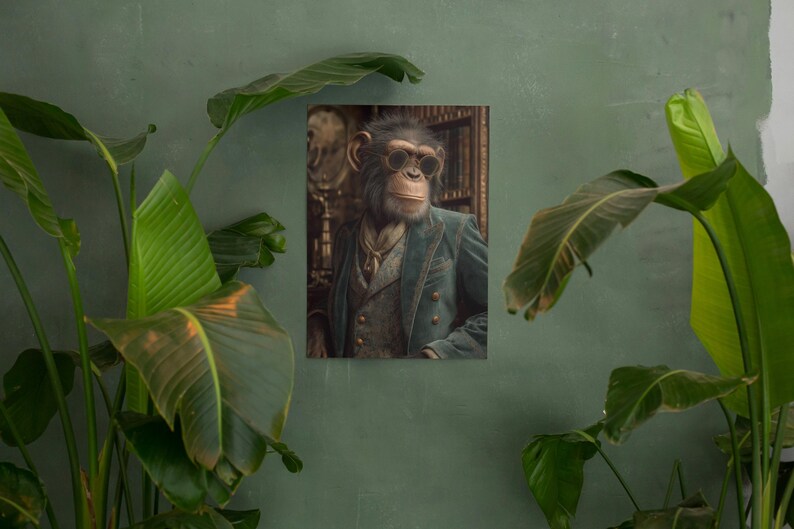 Distinguished Monkey Portrait Print | Gentleman Chimpanzee Wall Art ...