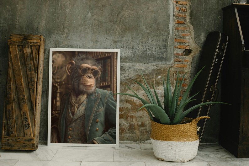 Distinguished Monkey Portrait Print | Gentleman Chimpanzee Wall Art ...