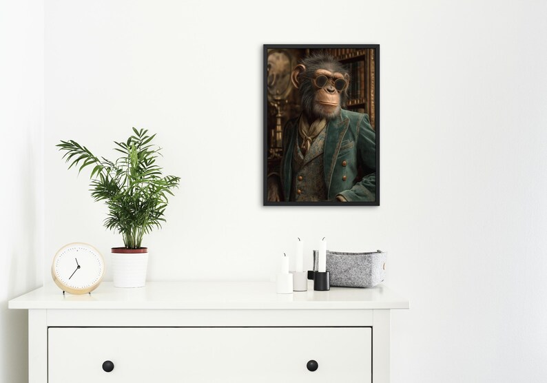 Distinguished Monkey Portrait Print | Gentleman Chimpanzee Wall Art ...
