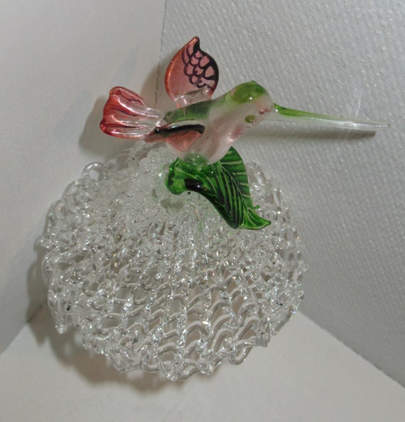 Blown Glass Hummingbird Perfume Bottle Cover with… - image 4
