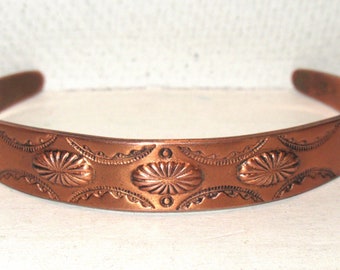 Vintage Navajo Open Cuff Bracelet Repoussé Hand Stamped Copper Bisbee, AZ # 1