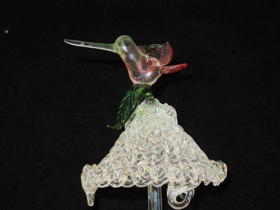 Blown Glass Hummingbird Perfume Bottle Cover with… - image 1